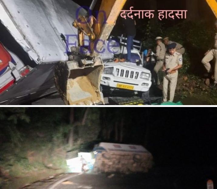 नाहन: सड़क हादसे में तीन घायल एक की गई जान … केंटर ट्रक जोरदार टक्कर बाद पिकअप पर पलटा