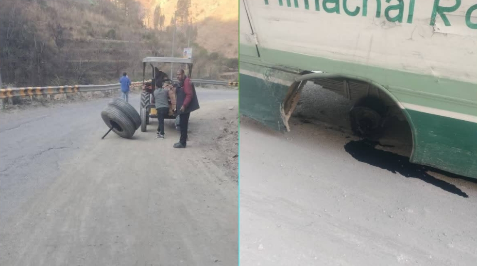 हिमाचल में चलती हुई HRTC बस के खुले टायर, हादसे के वक्त 25 सवारियां कर रही थी सफर