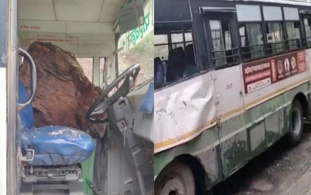 सोलन जा रही बस पर पहाड़ी से गिरा बड़ा पत्थर, 3 यात्री घायल